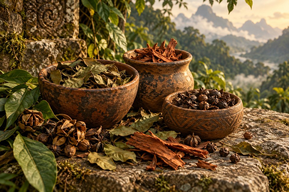 Artistic botanical illustration accompanying Ancient Snuffs: A Glimpse into the Sacred Powders of the Past