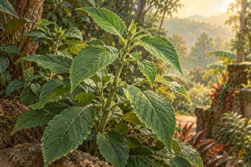 Artistic botanical illustration accompanying Salvia Divinorum Extracts and Tinctures by Shamanic Extracts