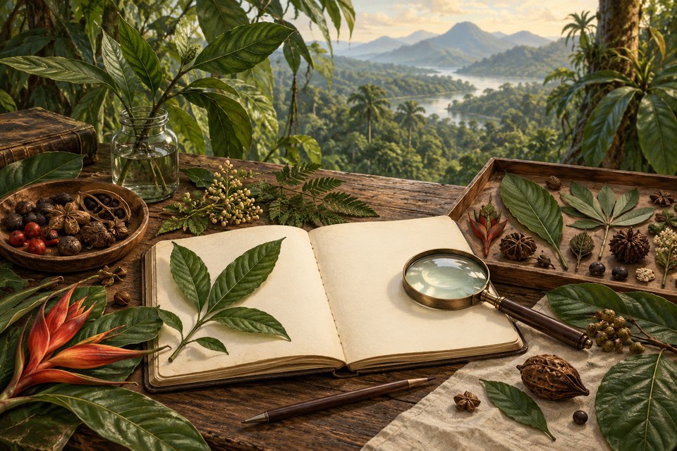 Artistic botanical illustration accompanying Ethnobotanical Studies: Methods, Discoveries, and Global Traditions